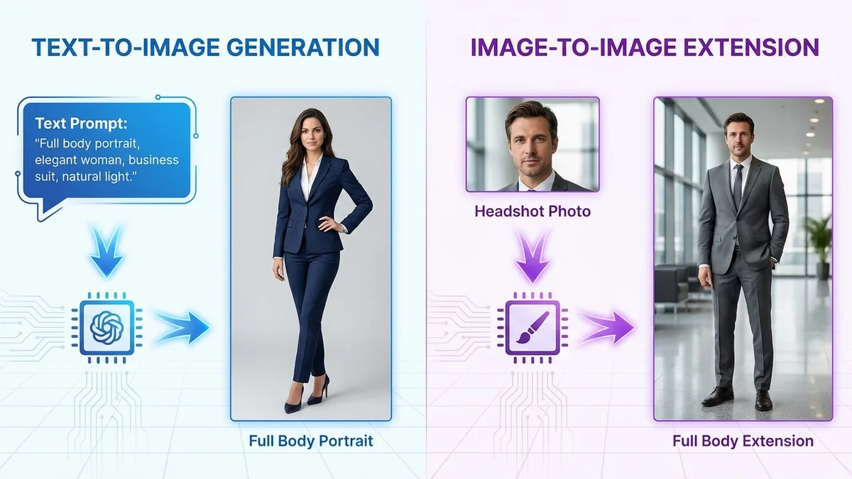 Comparison of text-to-image and image-to-image AI generation workflows
