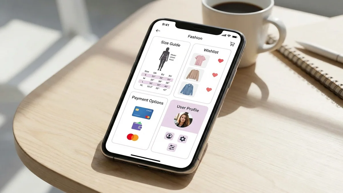 Smartphone displaying essential clothing app features and interface elements