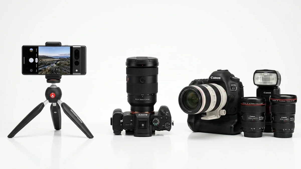 Fashion photography equipment comparison from smartphone to professional camera setup
