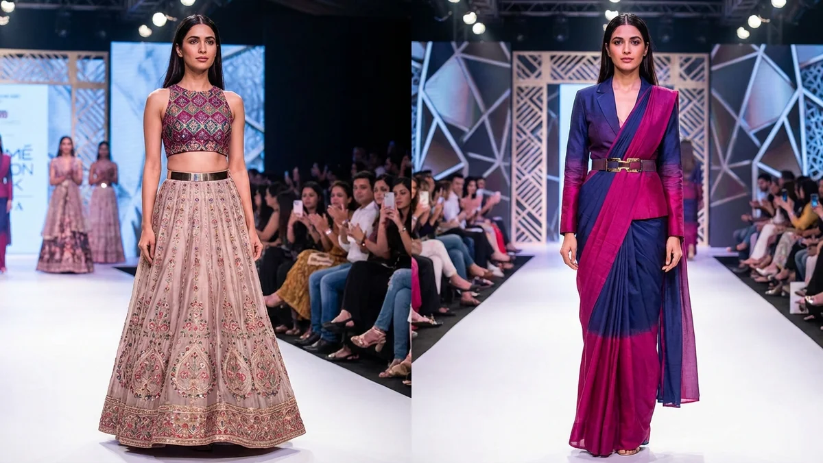 Modern Indian fashion blending traditional and contemporary elements