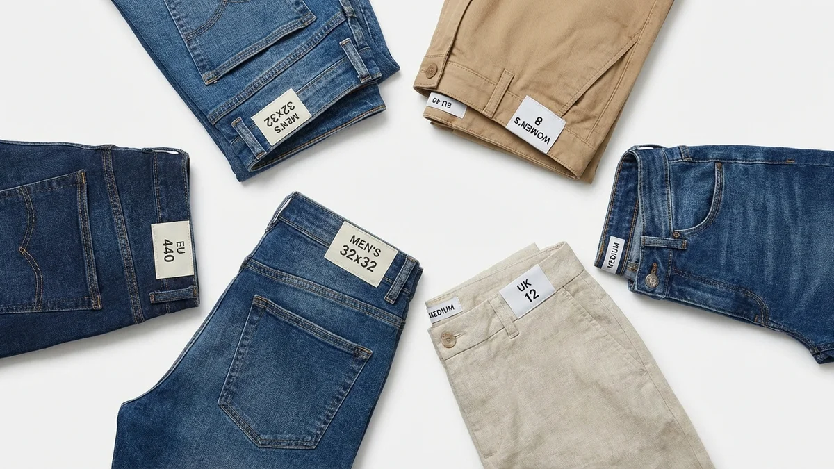 Pants size conversion chart showing men's to women's sizes