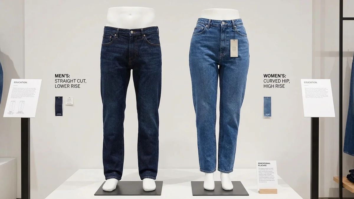 Visual comparison of men's and women's pants sizing systems