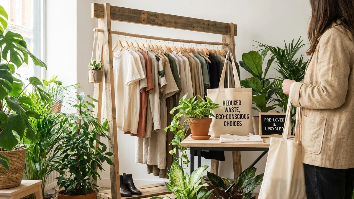 Sustainable fashion concept showing eco-friendly shopping and reduced waste